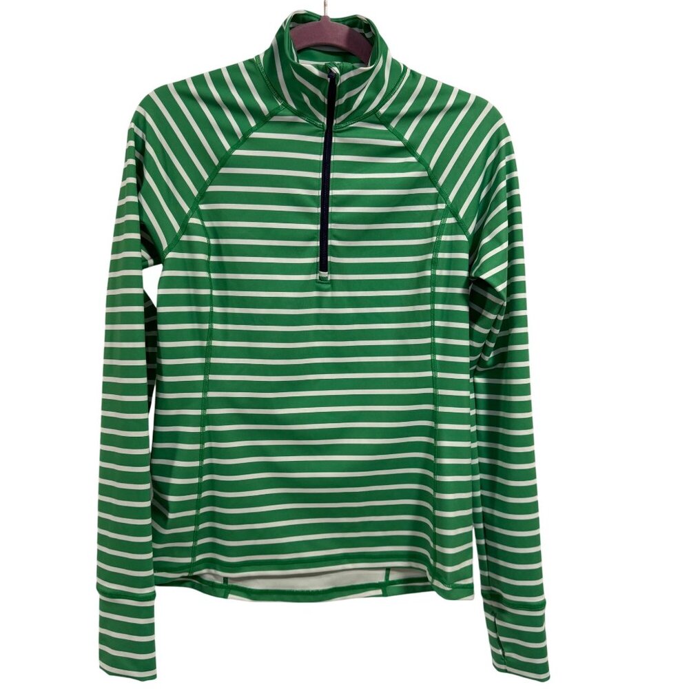 J.Crew Active CloudStretch Half-Zip Pullover Green‎ White Stripe Size S